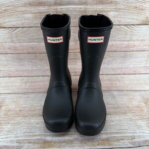 Hunter Womens Original Short Back Adjustable Rain Boots Black WFS1013RMA Size 7